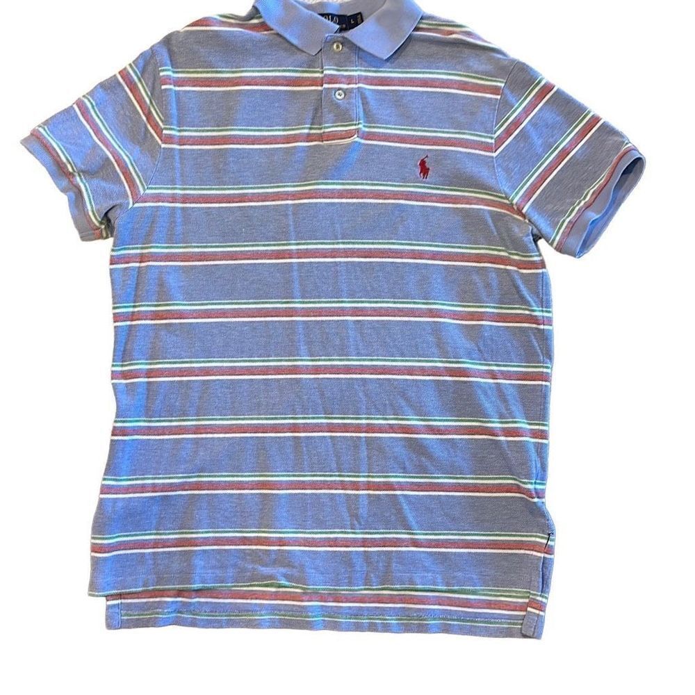Men’s Polo Ralph Lauren Blue, White, Red & Green Horizontal Stripe Collared Shir